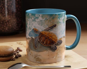 Beach Vibes Turtle Coffee Mug Ocean Lover Gift Sea Turtle Decor Nature Enthusiast Mug Coastal Kitchen Accessories Gift for Her