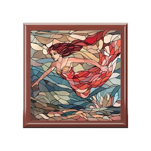 Whimsical Mermaid Jewelry Box Stained Glass Design Gift for Her Home Decor Trinket Holder Ocean Inspired