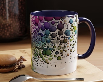 Rainbow Bubble Accent Coffee Mug Colorful Drinkware Gifts for Her Unique Home Decor Fun Celebration Mug Art Lovers&#39; Cup, Color Burst