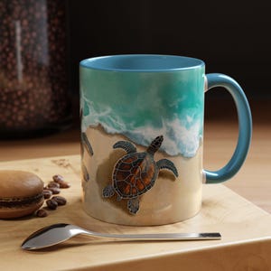 Beachy Turtle Accent Mug  Ocean Vibes Perfect for Nature Lovers Gifts for Beach Lovers Unique Coffee Cup Sea Turtle Art Gift for Her