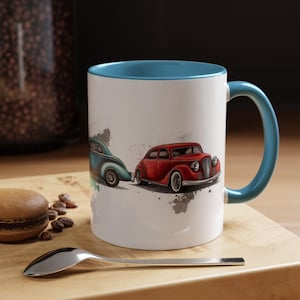 Vintage Car Accent Coffee Mug  Retro Auto Lover Gift Unique Coffee Cup Car Enthusiast Decor Collectible Drinkware Classic Vehicle Style