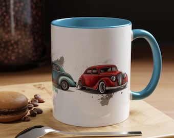 Vintage Car Accent Coffee Mug  Retro Auto Lover Gift Unique Coffee Cup Car Enthusiast Decor Collectible Drinkware Classic Vehicle Style