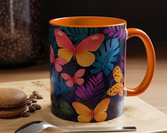 Lebendige Schmetterling Kaffeetasse Floral Trink für Naturliebhaber Geschenk für sie Frühlingsdekor Umweltfreundliche Tasse