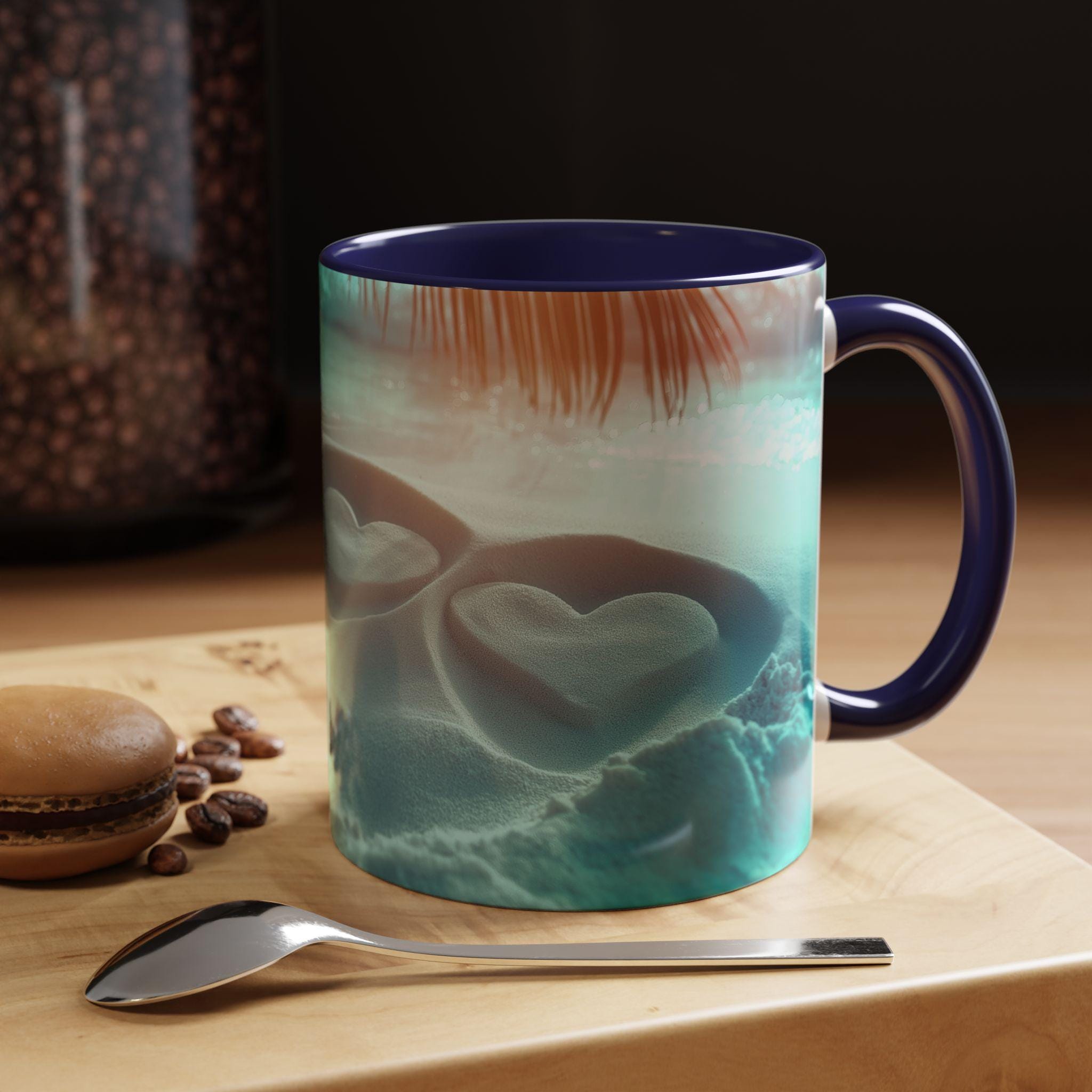 Beachy Heart Accent Coffee Mug Ocean Lover Gift Seashell Decor Beach Vacation Cup Romantic Coffee Cup Gift for Her