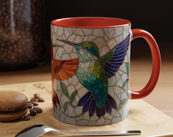 Vibrant Hummingbird Stainglass Style Mug Colorful Coffee Cup Gift for Nature Lovers Unique Home Decor Perfect for Any Occasion