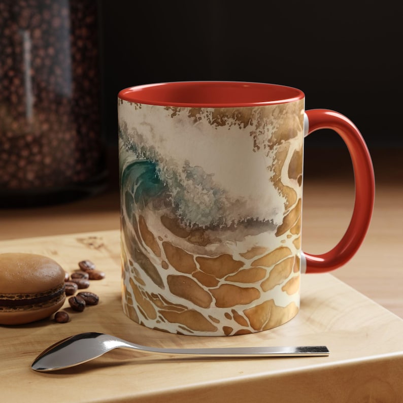 Ocean Wave Accent Coffee Mug Coastal Home Decor Beach Lover Gift Artistic Coffee Cup Ocean Themed Kitchenware Relaxation Gift image 1