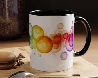 Kleurrijke koffiemok met bubbelaccent Helder, levendig ontwerp Perfect cadeau voor theeliefhebbers Kunstmok voor thuis en op kantoor Unieke koffiekop