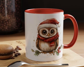 Taza de café con diseño de búho, ideal como regalo de Navidad, decoración invernal, colección para amantes de los búhos, taza de temporada.