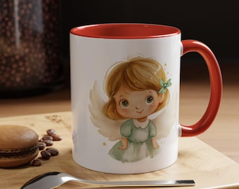 Taza de café con ángel caprichoso, bonito regalo para niños, regalo de cumpleaños, decoración de cocina, ambiente de ensueño, 11 oz o 15 oz