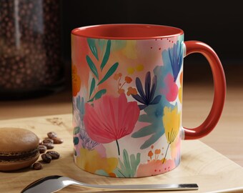 Vibrant Floral Accent Coffee Mug Colorful Flower Mug Artistic Drinkware Cute Mug for Spring Gift for Coffee Lovers