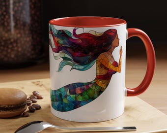 Whimsical Mermaid Coffee Mug Colorful Stained Glass Design Gift for Mermaid Lovers Oceanthemed Home Decor Unique Drinkware