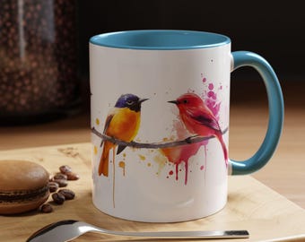 Bunter Vogel-Akzent-Kaffeebecher-künstlerischer Becher für Natur-Liebhaber-Geschenk für Vogelbeobachter-Frühlings-Dekor Stilvolles Trink-Geschenk für sie