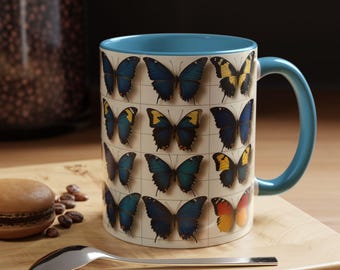Taza de café con diseño de mariposa, regalo para amantes de la naturaleza, taza de cerámica única, taza de mariposa para el hogar y la oficina.