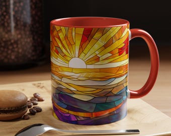 Stained Glass Style Surfer Coffee Mug Colorful Beach Mug Surfing Gift for Her Handmade Pottery Unique Kitchen Decor