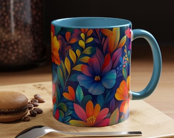 Colorful Floral Accent Coffee Mug  Vibrant Drinkware for Garden Lovers Perfect for Home Office Birthdays Mother&#39;s Day or Relaxation