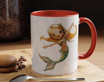 Charming Mermaid Accent Coffee Mug Whimsical Artwork Perfect Gift for Sea Lovers Unique Tea Cup Cute Collectible Fun, Ocean Theme