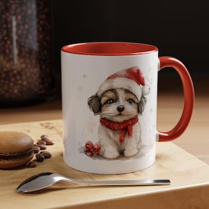 Festive Puppy Coffee Mug  Cute Holiday Dog Mug Gift for Dog Lovers Christmas Coffee Cup Pet Owner Present Winter Decor