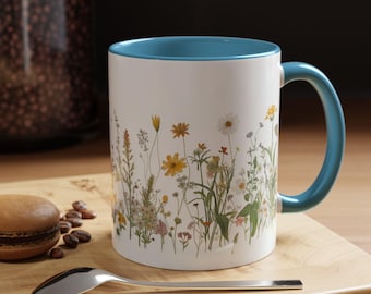 Floral Accent Coffee Mug Nature Lover Gift Botanical Ceramic Cup Tea Mug for Home Flower Design Coffee Cup Gift for Her