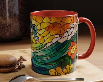 Ocean Wave Stained Glass Style Coffee Mug Perfect for Home Decor Gift for Ocean Lovers Vibrant Design for Every Coffee Enthusiast