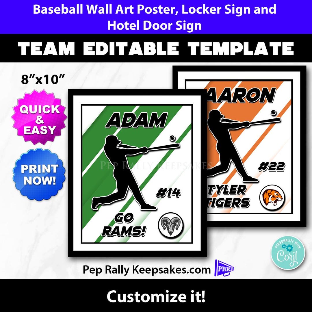 Baseball Locker Sign, Hotel Door Sign and Wall Art Poster to ...