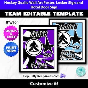 Hockey Goalie Locker Sign, Hotel Door Sign and Wall Art Poster for Girls to Personalize for Hockey Team Gifts, Editable Printable HO52