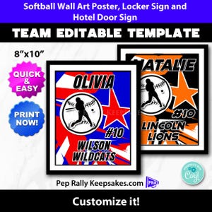 Softball Locker Sign, Hotel Door Sign and Wall Art Poster to Personalize for Softball Team Gifts, Editable Printable Template  SB45