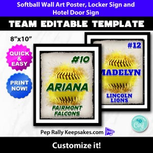 Softball Locker Sign, Hotel Door Sign and Wall Art Poster with Grunge Ball to Personalize for Softball Team Gifts, Printable Editable SB05
