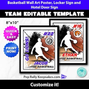 Basketball Locker Sign, Hotel Door Sign & Wall Art Grunge Poster to Personalize for Basketball Team Gifts, Editable Printable Template BK390