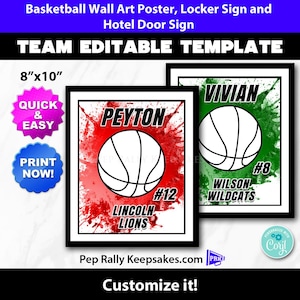 Basketball Locker Sign, Hotel Door Sign and Wall Art Poster in Grunge Style to Personalize for Team Gifts, Editable Printable Template BK16