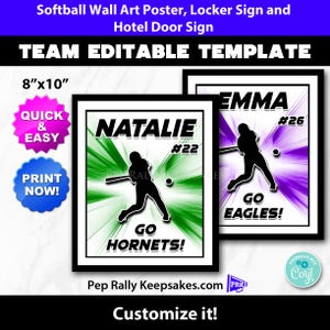 Softball Locker Sign, Hotel Door Sign and Wall Art Poster to Personalize and Customize for Softball Gifts, Editable Printable Template SB55