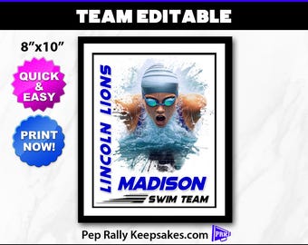 Swim Locker Sign, Hotel Door Sign and Wall Art Poster with Photo to Personalize for Swim Team Gifts, Editable Printable Template SW40