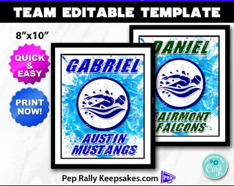 Swim Locker Sign, Hotel Door Sign and Wall Art Poster to Personalize for Boys Swim Team Gifts, Editable Printable Printable SW88