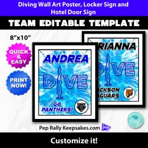 Diving Locker Sign, Hotel Door Sign and Wall Art Poster with Name for Girls Diving Team Gift, Editable Printable Template  DV21
