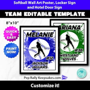 Softball Locker Sign, Hotel Door Sign and Wall Art Grunge Poster to Personalize for Softball Team Gifts, Editable Printable Template SB48