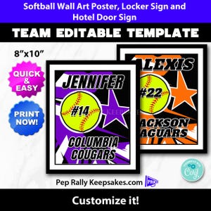 Softball Locker Sign, Hotel Door Sign and Wall Art Poster with Star to Personalize for Softball Team Gifts, Editable Printable Template SB43