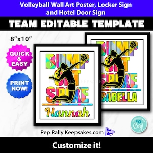 Volleyball Locker Sign, Hotel Door Sign and Wall Art Poster to Personalize for Volleyball Team Gifts, Editable Printable Template VB09