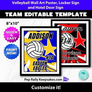 Volleyball Locker Sign, Door Sign and Wall Art Poster with Star to Personalize for Volleyball Team Gifts, Editable Printable Template VB155