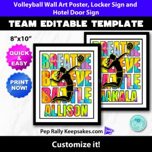 Volleyball Locker Sign, Hotel Door Sign and Wall Art Poster to Personalize for Volleyball Team Gifts, Editable Printable Template VB34
