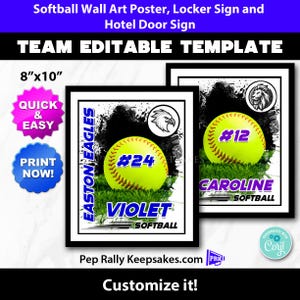 Softball Locker Sign, Hotel Door Sign and Wall Art Poster with Grunge Splash to Personalize for Softball Team Gifts, Printable Editable SB57
