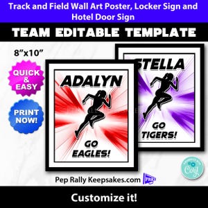 Track and Running Locker Sign, Hotel Door Sign and Wall Art Poster to Personalize for Running Team Gift, Editable Printable Template CC82