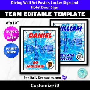 Diving Locker Sign, Hotel Door Sign and Wall Art Poster with Name for Boys Diving Team Gift, Editable Printable Template DV22