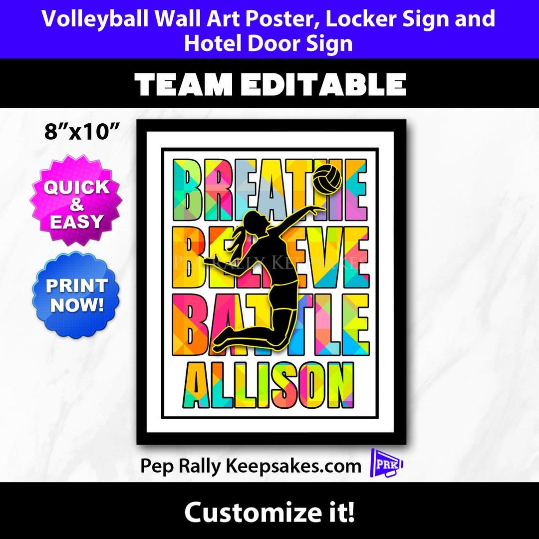 Volleyball Poster, Volleyball Wall Art Printable With Name for Volleyball Team Gifts ...