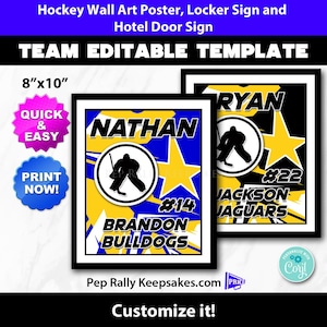 Hockey Goalie Locker Sign, Hotel Door Sign & Wall Art Poster with Star to Personalize for Hockey Team Gifts Editable Printable Template HO40