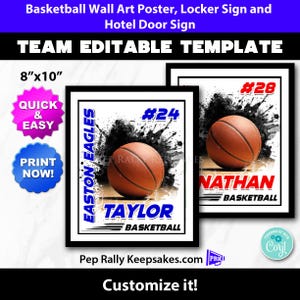 Basketball Locker Sign, Hotel Door Sign & Wall Art Grunge Poster to Personalize for Basketball Team Gifts, Editable Printable Template BK378