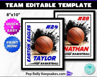 Basketball Locker Sign, Hotel Door Sign & Wall Art Grunge Poster to Personalize for Basketball Team Gifts, Editable Printable Template BK378