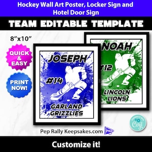 Hockey Locker Sign, Hotel Door Sign and Wall Art Grunge Poster to Personalize for Boys Hockey Team Gifts, Editable Printable Template HO50