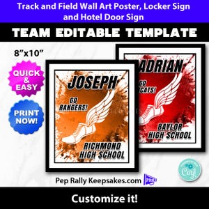 Track and Cross Country Locker Sign, Door Sign and Wall Art Poster with Winged Shoe to Personalize for Running Team Gifts, Editable CC03
