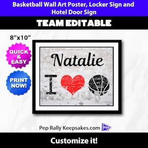 Basketball Locker Sign, Hotel Door Sign & Wall Art Grunge Poster to Personalize for Basketball Team Gifts, Editable Printable Template  BK55