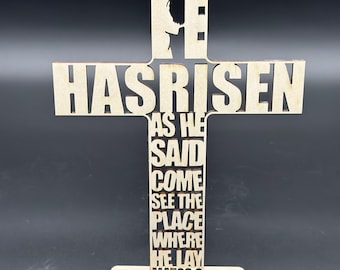 Wooden cross He is risen Gifts for Christians for Easter, Baptism, Communion, Confirmation