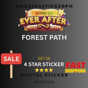 May include: Digital sticker set with the text "EVER AFTER" over an open book illustration. The image includes a "SALE" sign and the words "FOREST PATH", "4 STAR STICKER", and "FAST SHIPPING".